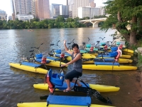 Carol on a water bike