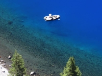 Lake shore and boat shadow