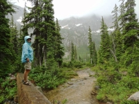 Nan on log at Cutthroat Creek