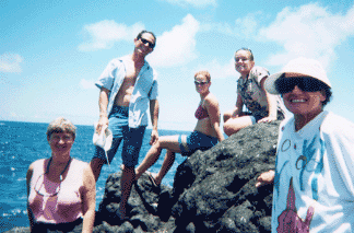 Nan, Neil, Mailea, Ari, Jean at Black sand beach