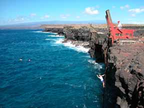 Nan waving from the ladder at South Point