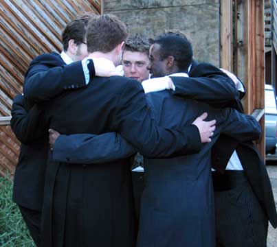 The huddle before the ceremony.