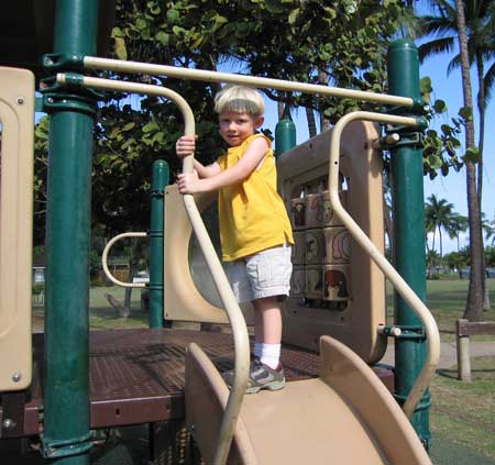 Quentin just climbed up the slide