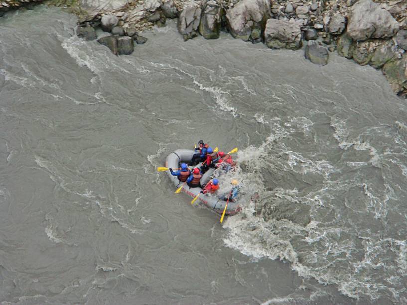 Rafting down the rapids in the canyon