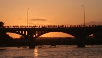 People line up on Congress Bridge