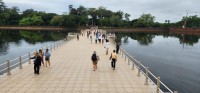 Crossing back over the temporary floating bridge