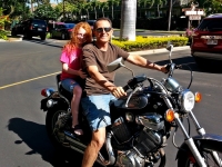 Sophie getting a ride on motorcycle