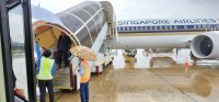 Siem Reap disembark in rain