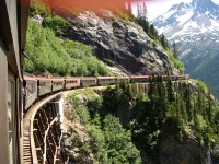 Train, cliff, and trestle